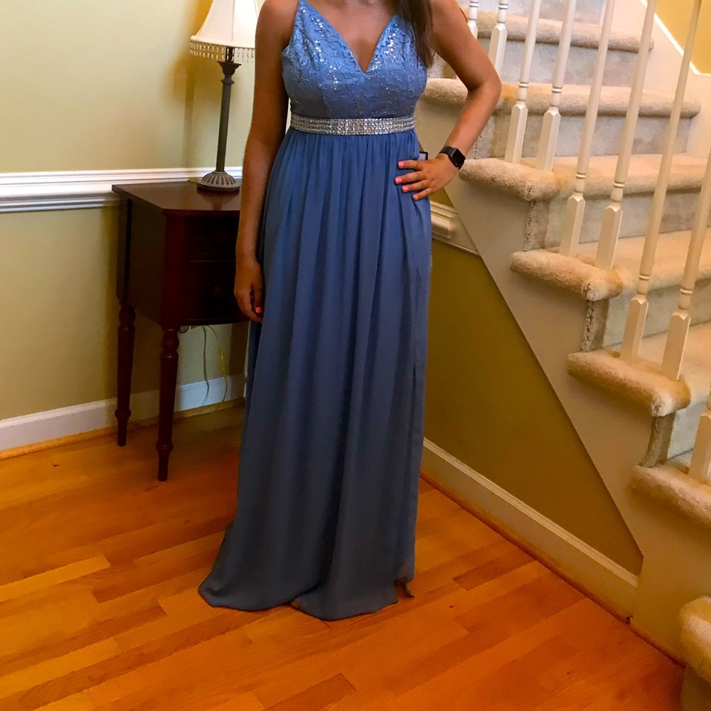 Blue Size 11 Prom Dress with Leg Slit